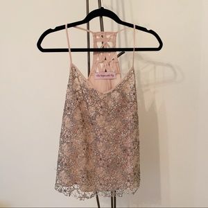 Impeccable Pig Lace Tank Top - gray sequin detail